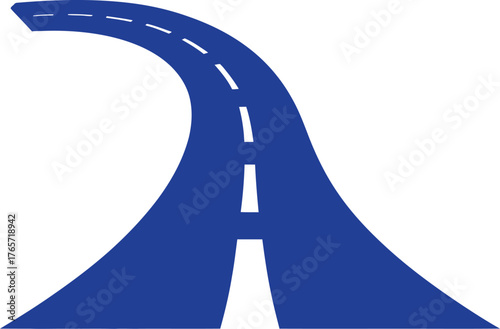 Blue road with white lines isolated on white background, representing travel, transportation, or direction