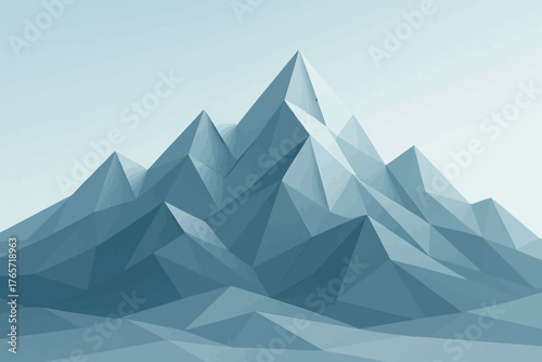 Low-Poly Origami Mountain Range Illustration in Soft Blue Tones