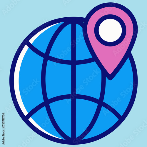 A blue Earth globe with a pink location pin on top