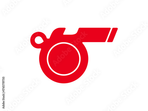 Red whistle isolated on white background, a symbol of authority, sports, and safety, often used by referees and guards