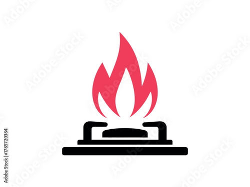 A gas stove burner with a pink flame isolated on white background, representing cooking, heat, and energy