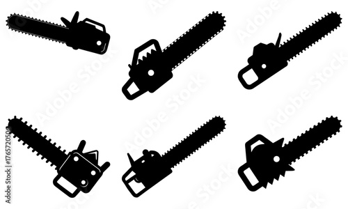 Professional collection of various chainsaw silhouettes perfect for industrial design, forestry, and construction projects, ready for your needs
