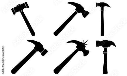 Set of professional hammers in dynamic poses, perfect for construction, DIY projects, and home improvement, offering reliable tools.