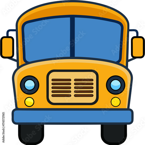 Front view of yellow school bus vector illustration