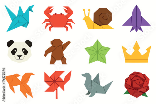 Origami Animal and Object Icon Set