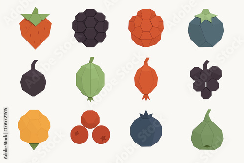 Origami Low-Poly Fruit Icon Set