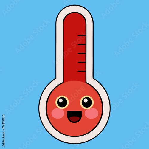 Smiling Cartoon Thermometer Showing Rising Temperature on Blue