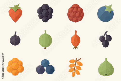Origami Low-Poly Fruit Icon Set