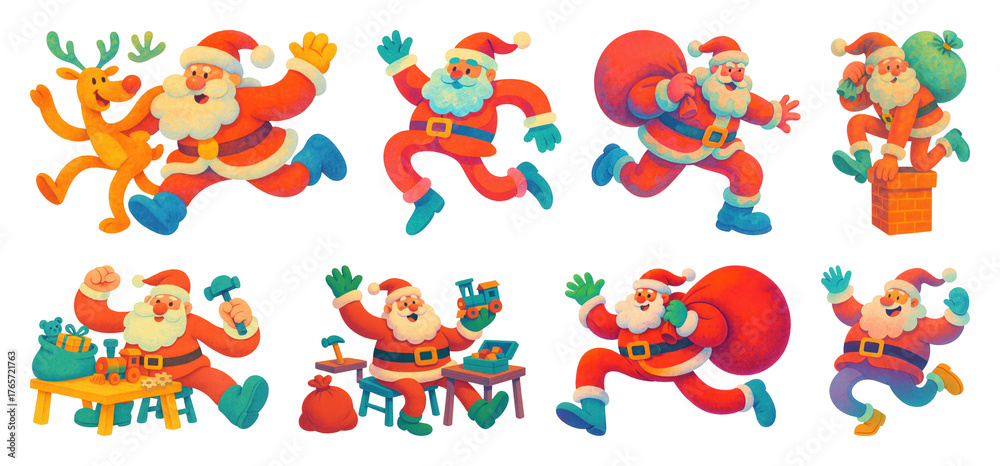 Fototapeta premium PNG Colorful playful Santa illustrations, element set on transparent background