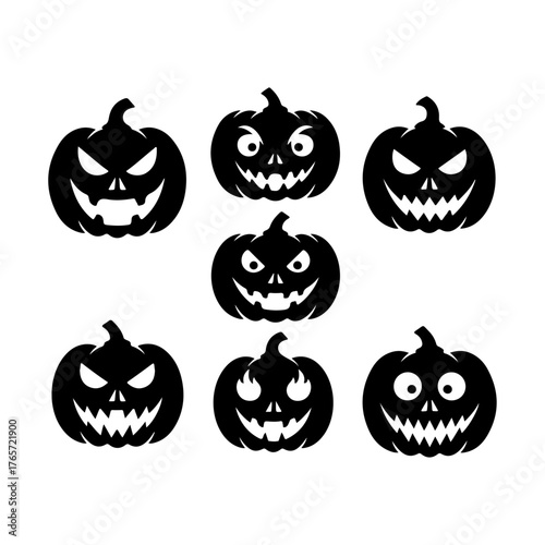 Collection of Scary Pumpkin Faces – Halloween Vector Illustrations