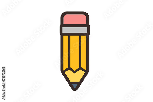 Simple yellow pencil icon with pink eraser and dark outline for writing and drawing concepts