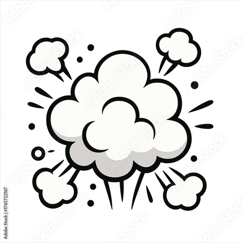 Dynamic comic book style smoke cloud burst effect representing explosion or sudden impact