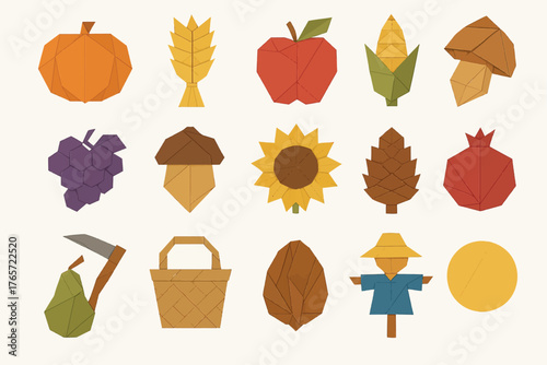 Origami Fall Harvest Icons Paper Craft