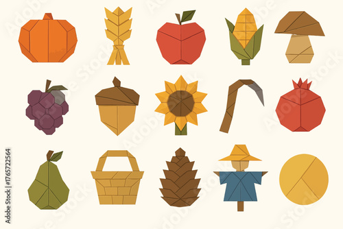 Origami Fall Harvest Icons Paper Craft