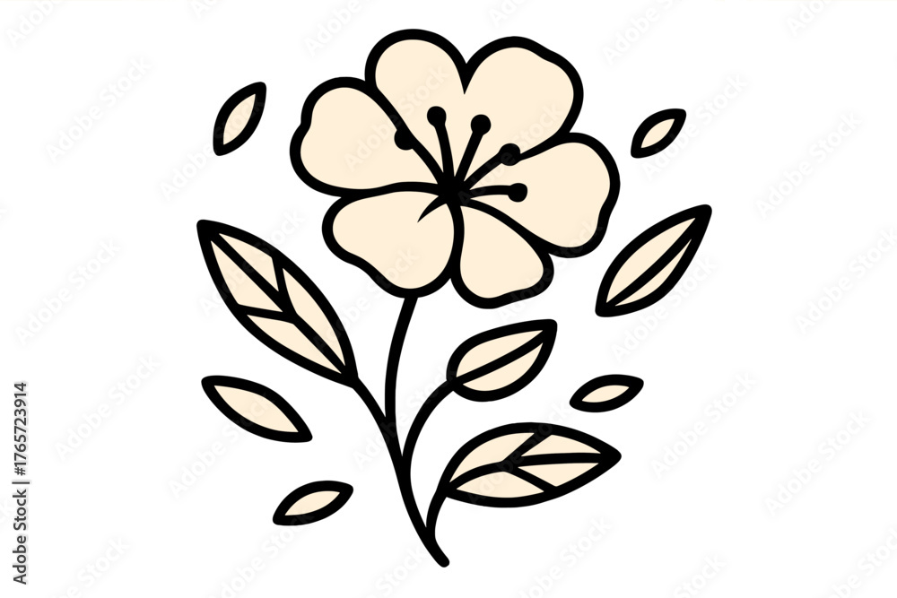 Obraz premium Elegant single flower design with thick outline and soft neutral color palette