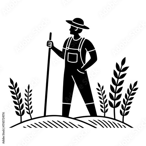 Minimalist Farmer Standing in Wheat Field Vector Icon