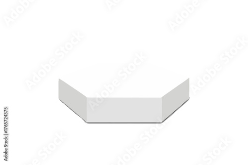 Minimalist white hexagonal podium stage for product display on isolated background