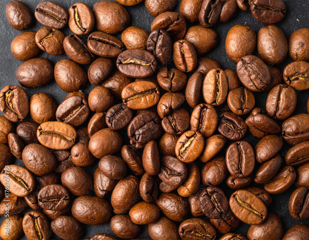 Fototapeta premium Coffee beans, top view background