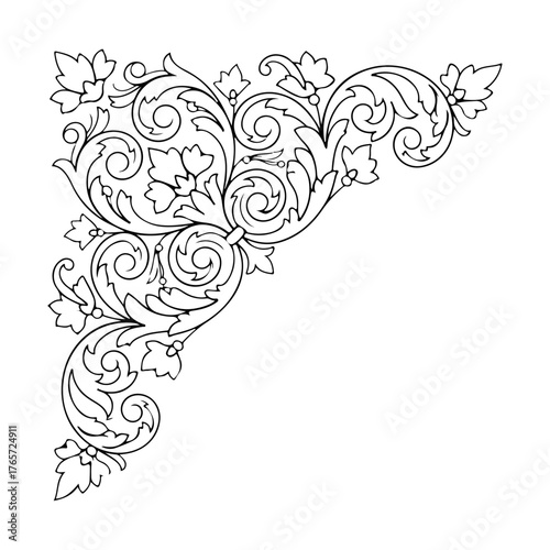 Thin Line Vintage Corner – Medieval Victorian Monogram Frame with Floral Elements Vector