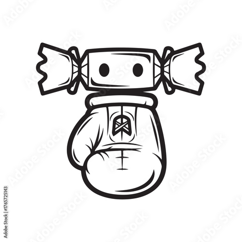 Boxing glove and candy isolated on white background