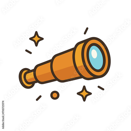 Stylized golden handheld telescope spyglass icon symbolizing search and discovery
