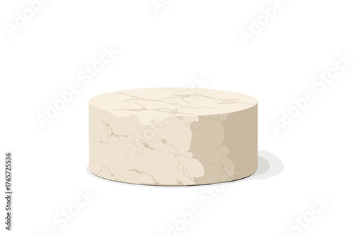 Luxurious beige marble cylindrical podium isolated on white background for product showcase