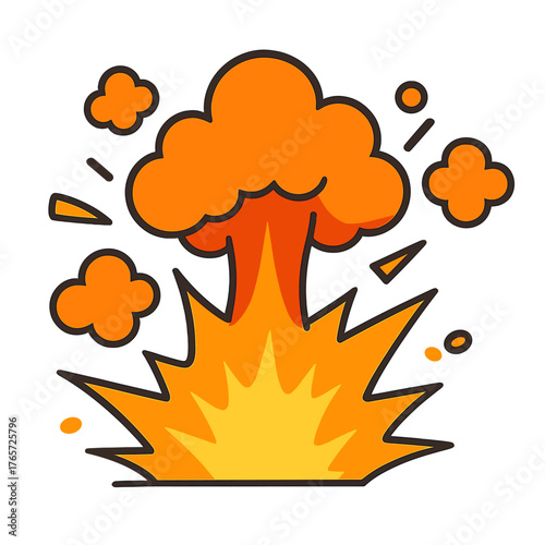 Stylized fiery explosion with large orange smoke cloud and dynamic burst effect on white background