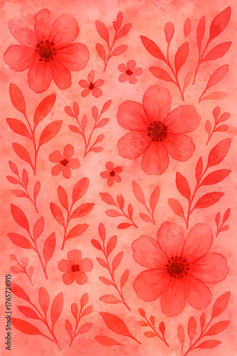 Hand-painted red watercolor floral background. Perfect for invitations, greeting cards, packaging, textile patterns, or digital designs related to weddings, Valentine’s Day, or spring themes.