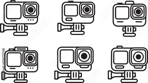 Set of Action Camera Icons on Mount - Extreme Sport Outline Vector