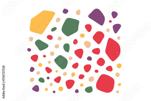 Abstract colorful organic shapes pattern scattered on a white background