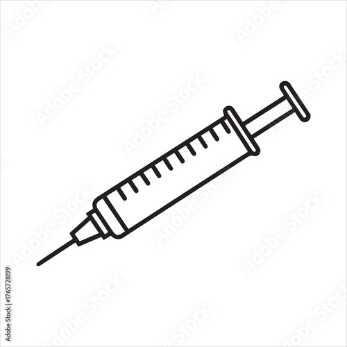 Syringe injection icon line art , medical syringe outline