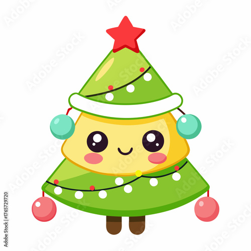 Wallpaper Mural Cute kawaii christmas tree character with festive decorations and happy face Torontodigital.ca