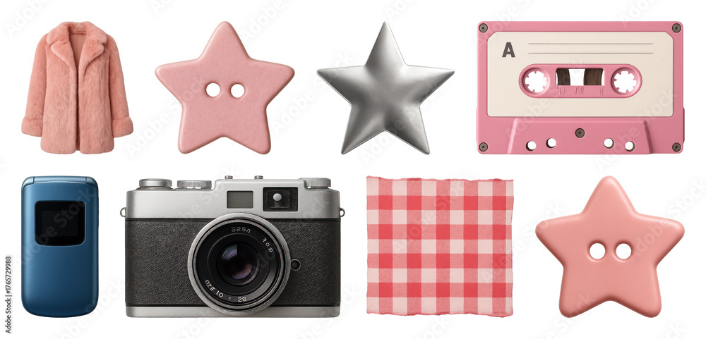 PNG Retro aesthetic objects collection, element set on transparent background