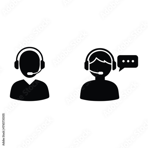 Customer service icons representing support and communication agents with headphones