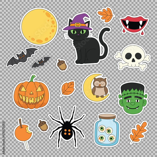 Halloween sticker set. Vector illustration.