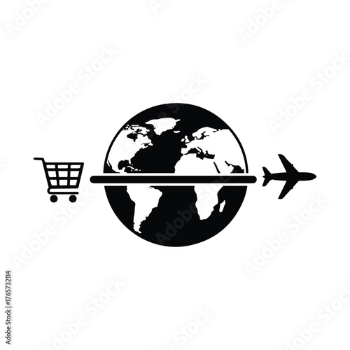 Global e-commerce logistics shopping cart airplane earth travel business delivery worldwide