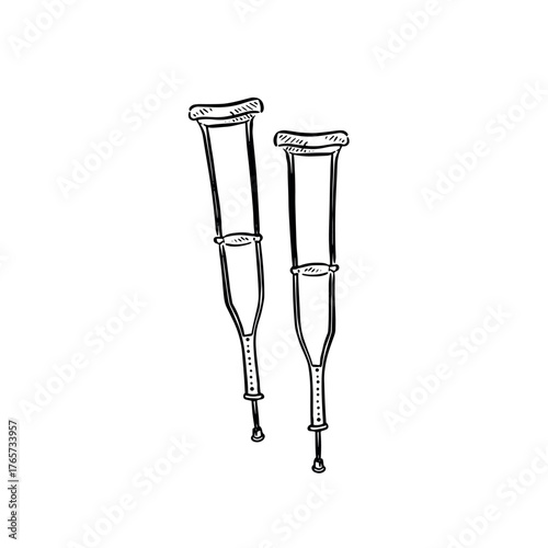 Crutches hand drawn in black line