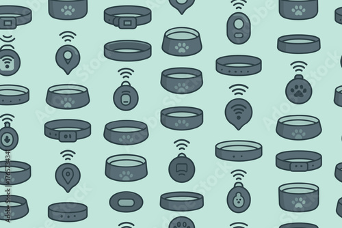 Seamless pattern of smart pet collars and GPS trackers
