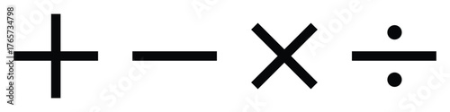 Plus, minus, multiplied, divide icon vector set. Addition, subtraction, multiplication, division, Mathematics symbol. Vector illustration.