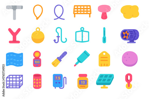 Vibrant neon-style marine biology and lab equipment icons