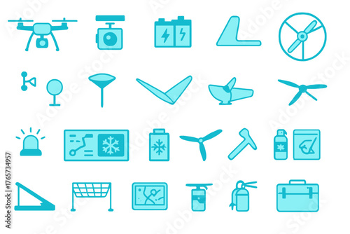 Cold-weather drone and UAV equipment icons in blue tones