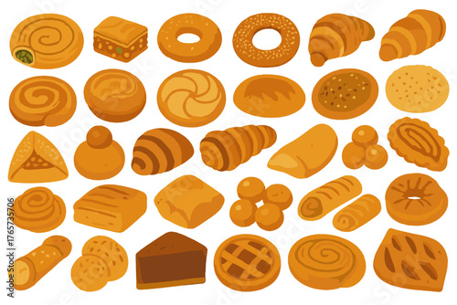 Seamless bakery pastry and bread pattern in warm tones