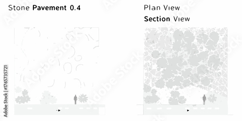 Architectural illustration of stone pavement design in section and plan views