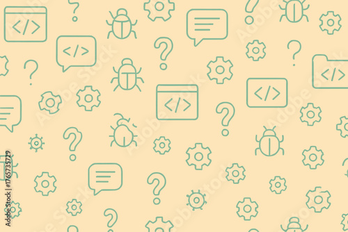 Seamless coding bug and troubleshooting icon pattern