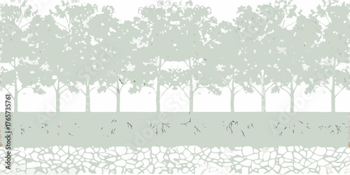 Stylized illustration of a forest canopy with visible tree roots and soil layers