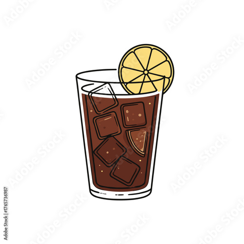 Glass of cola with lemon slice – fizzy drink icon