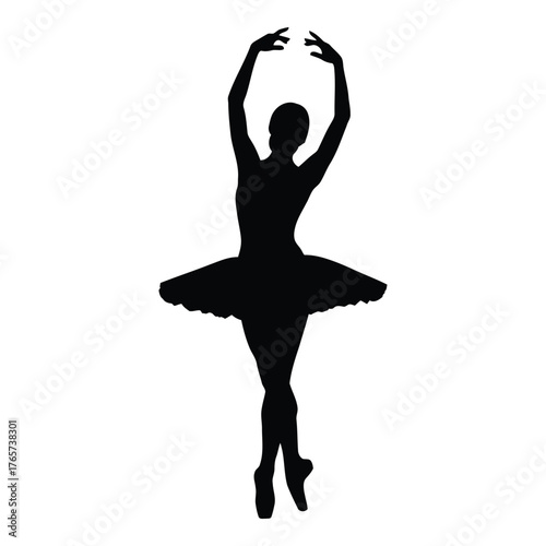 Elegant Ballerina Silhouette Performing Gracefully with Arms Raised High Above Head