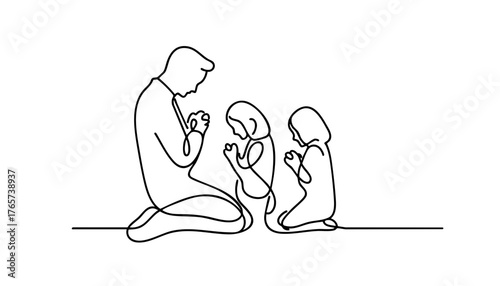 Family Praying Together Silhouette, Parents and Daughter in Prayer