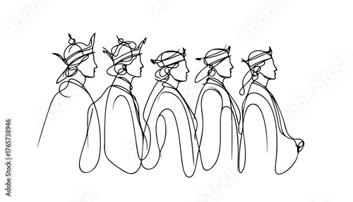 five figures in crowns, Procession of kings