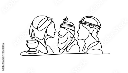 illustration of three bearded men in profile